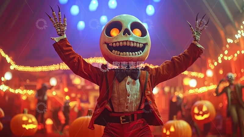 高清大图下载【趣麦麦图】万圣节南瓜灯骷髅舞会