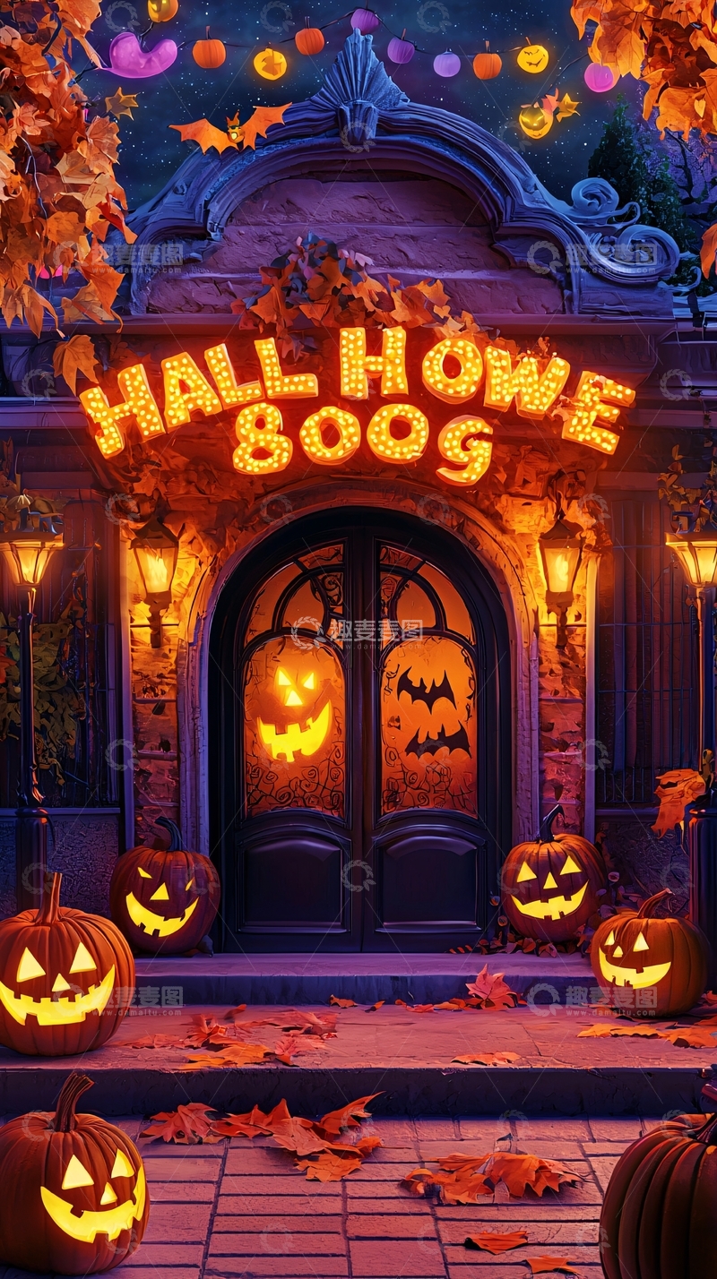 高清大图下载【趣麦麦图】万圣节主题装饰门廊