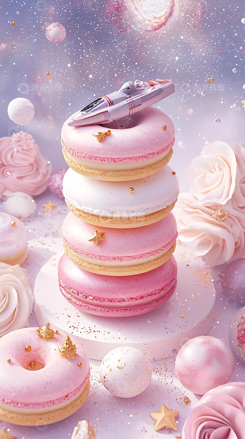 高清大图下载【趣麦麦图】粉色星球主题甜点堆叠