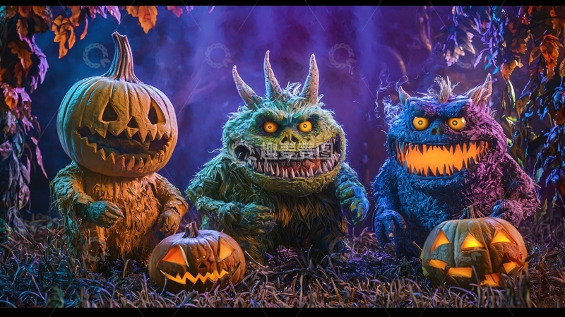高清大图下载【趣麦麦图】万圣节怪物与南瓜灯