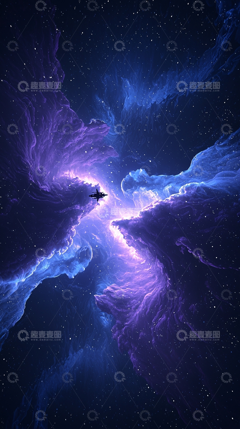 高清大图下载【趣麦麦图】星际穿梭：宇宙星云与飞船