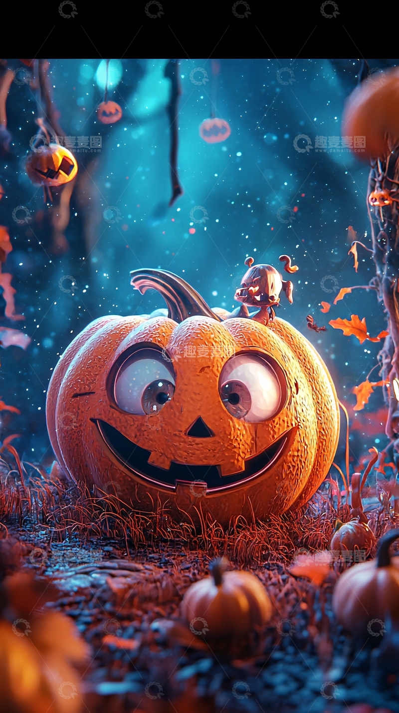 高清大图下载【趣麦麦图】万圣节南瓜灯与小鬼