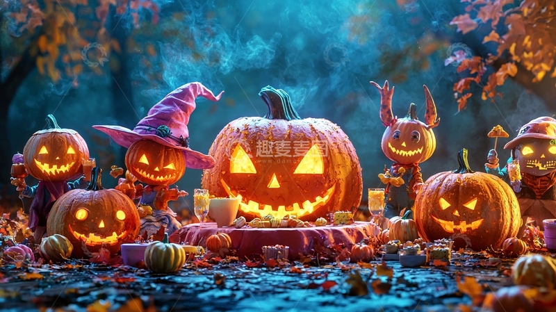 高清大图下载【趣麦麦图】万圣节南瓜聚会场景