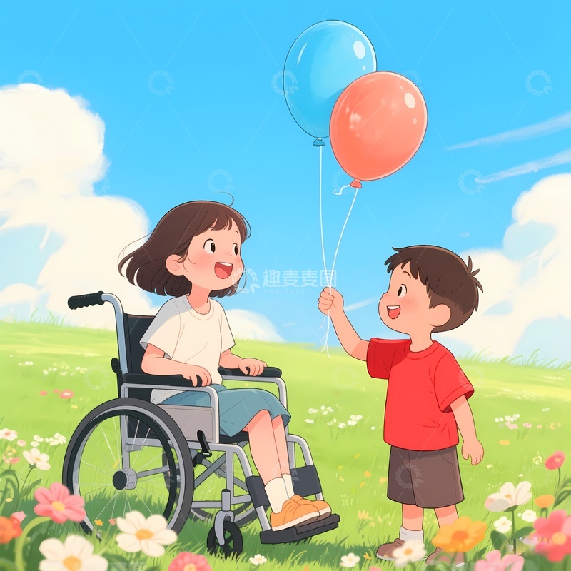 高清大图下载【趣麦麦图】关爱残疾人坐轮椅