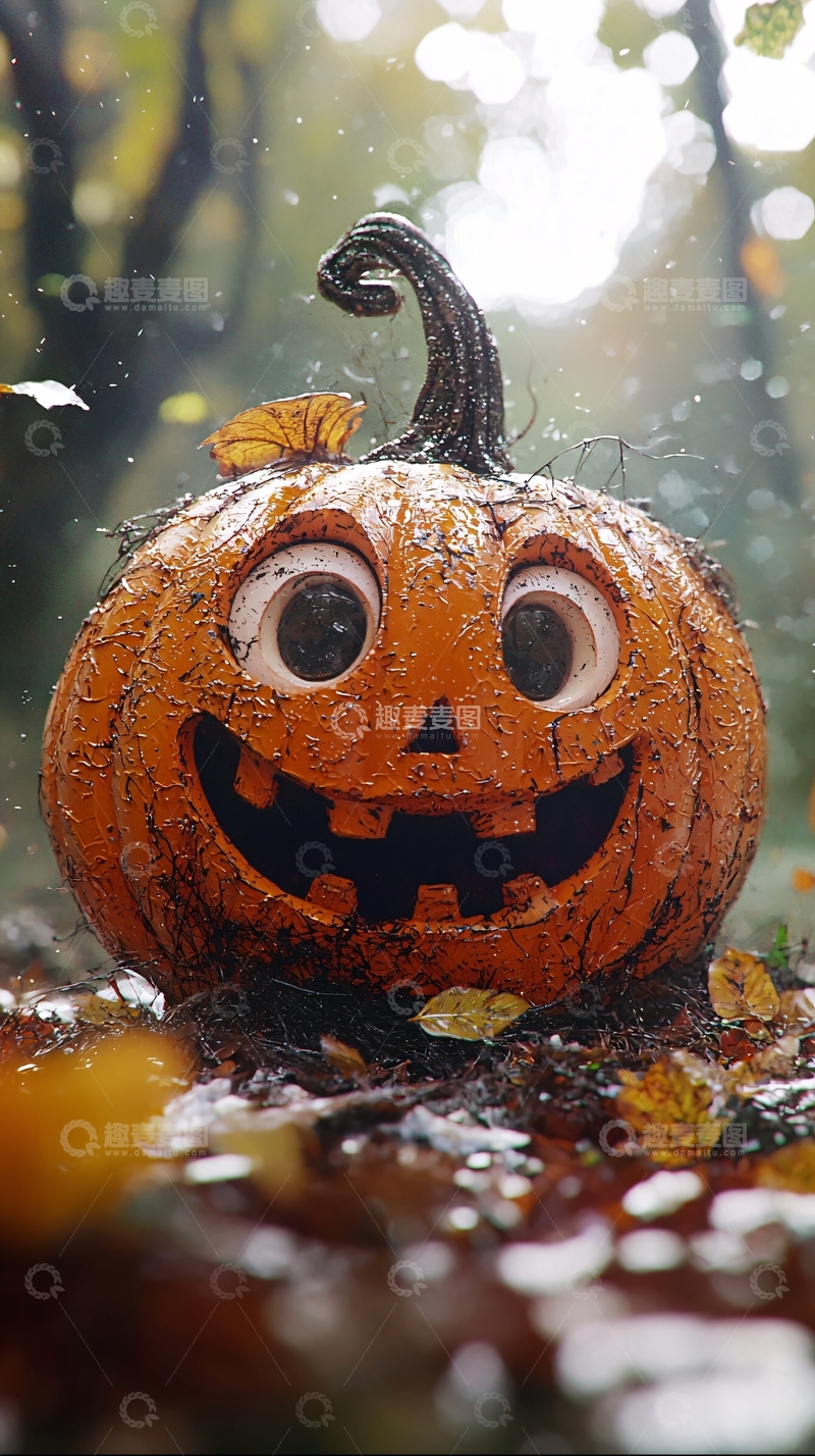 高清大图下载【趣麦麦图】秋日雨中南瓜灯