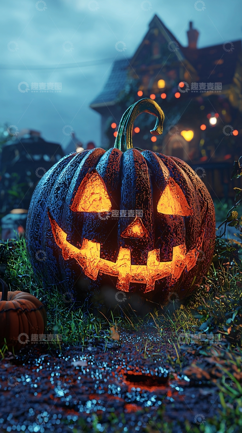 高清大图下载【趣麦麦图】万圣节南瓜灯与鬼屋