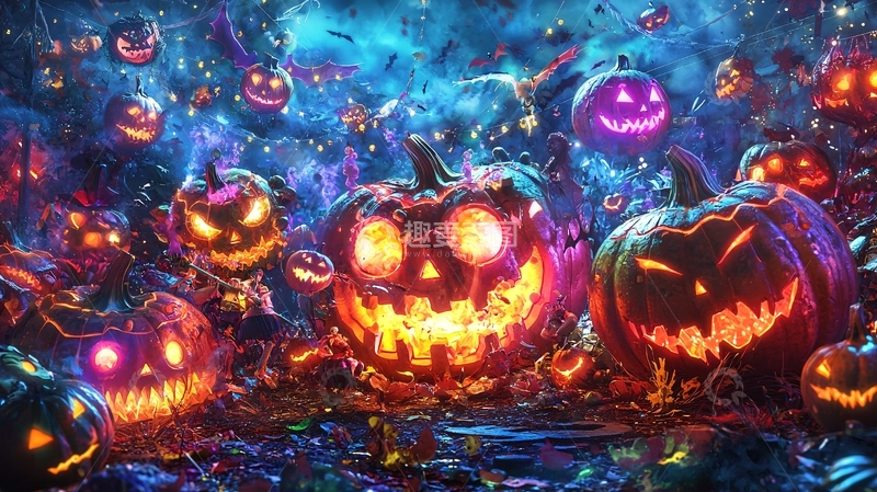 高清大图下载【趣麦麦图】万圣节南瓜灯夜景