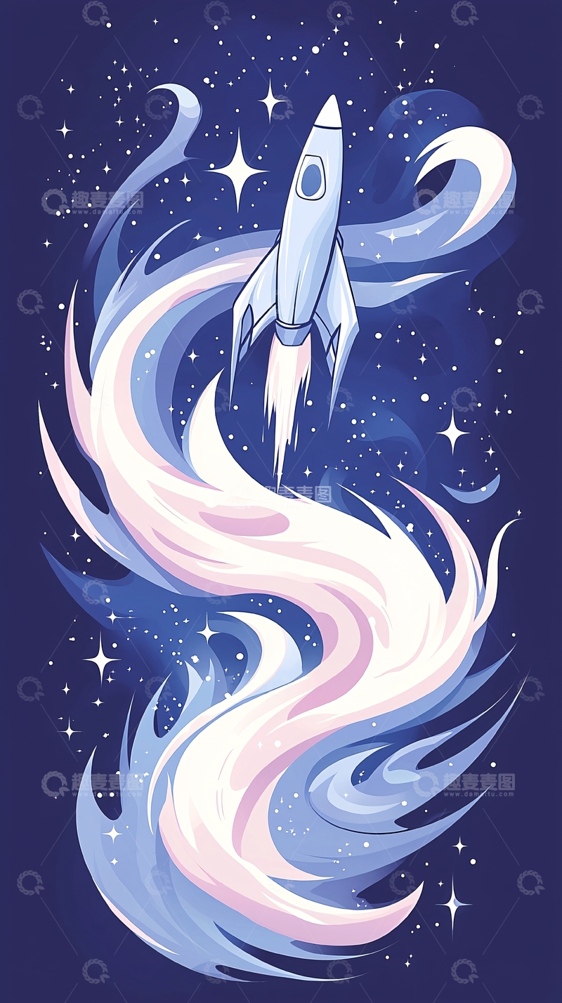 高清大图下载【趣麦麦图】火箭升空星空背景插画