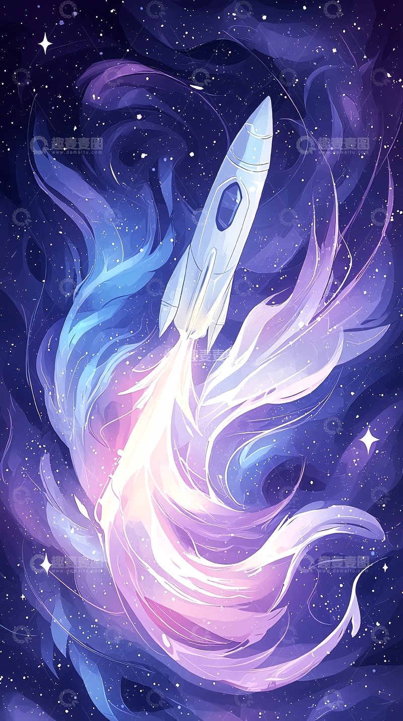 高清大图下载【趣麦麦图】火箭升空梦幻星空背景