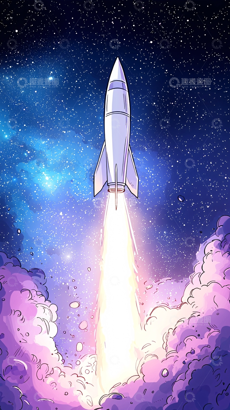 高清大图下载【趣麦麦图】火箭发射星空背景插画