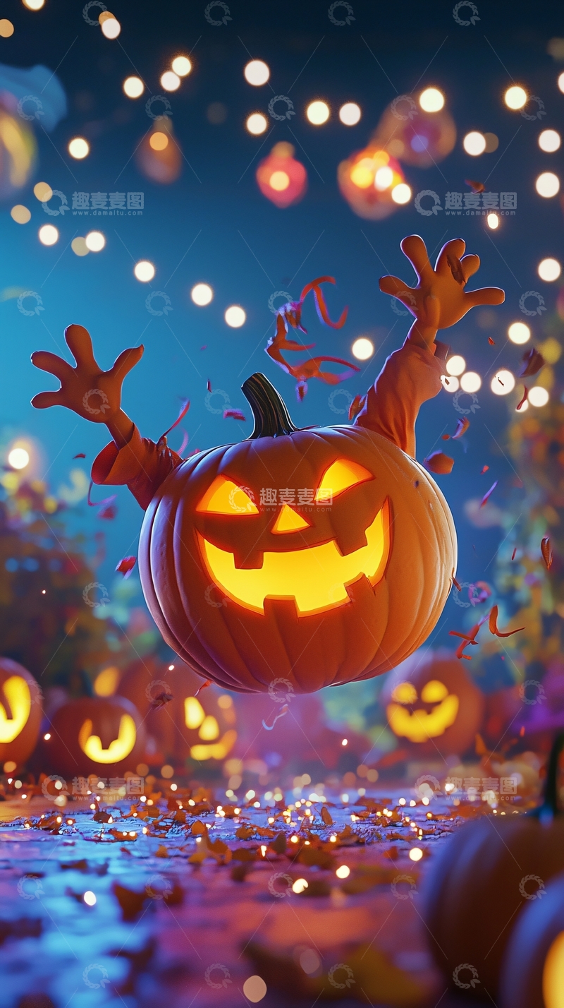 高清大图下载【趣麦麦图】万圣节南瓜灯夜景