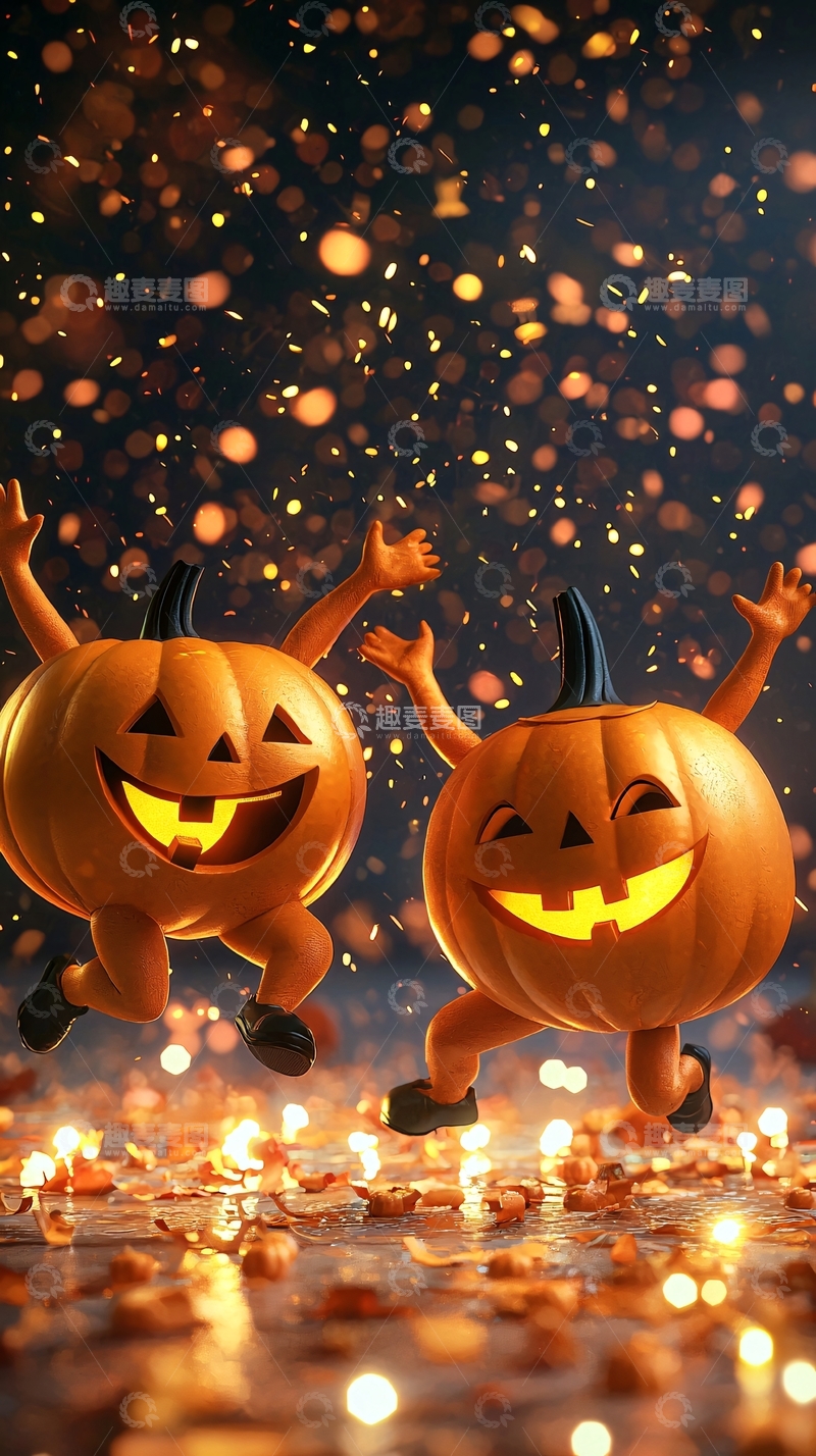 高清大图下载【趣麦麦图】万圣节南瓜灯跳舞庆祝