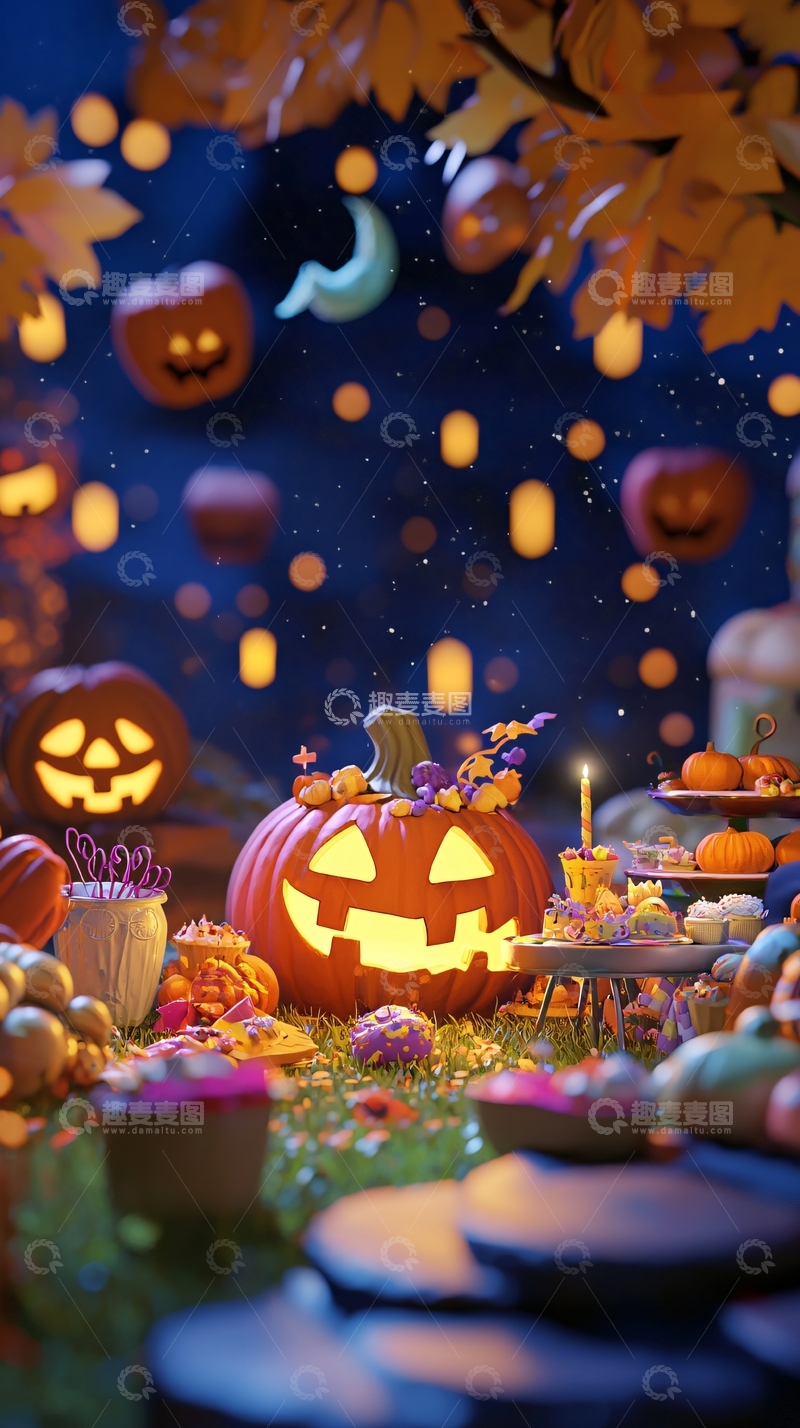 高清大图下载【趣麦麦图】万圣节南瓜灯与糖果派对