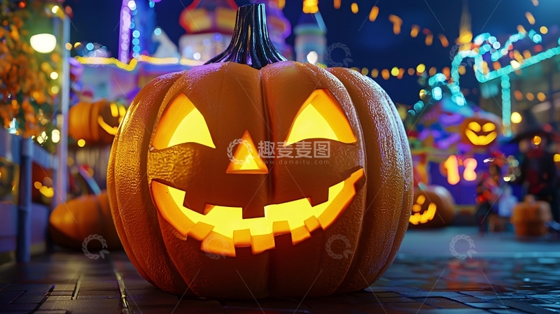 高清大图下载【趣麦麦图】万圣节南瓜灯夜景