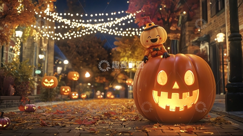 高清大图下载【趣麦麦图】万圣节南瓜灯街道夜景