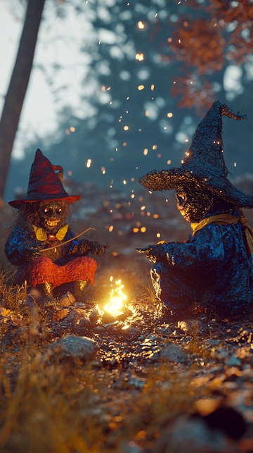 森林中的巫师与篝火