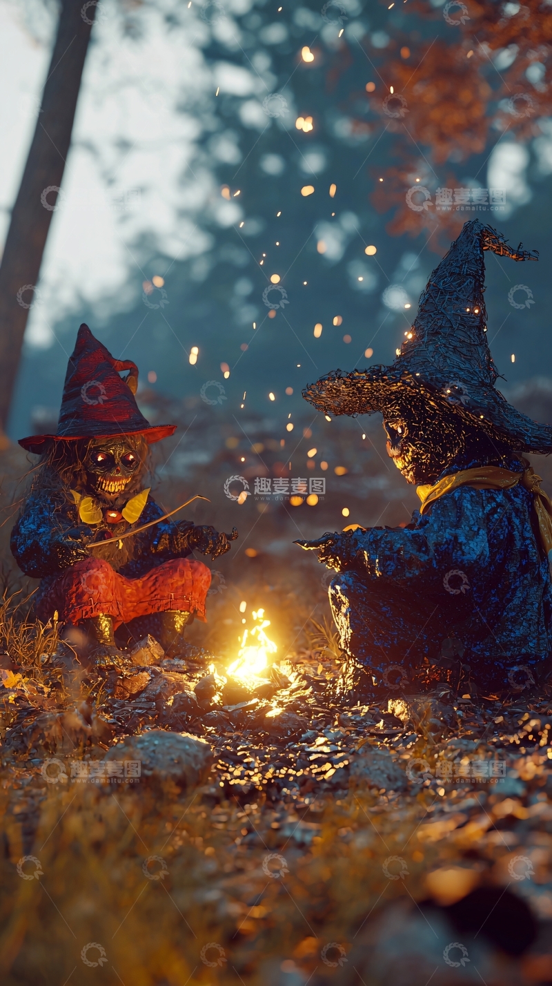 高清大图下载【趣麦麦图】森林中的巫师与篝火