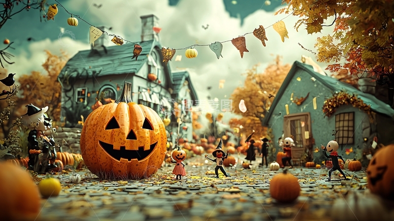高清大图下载【趣麦麦图】万圣节小镇欢乐场景