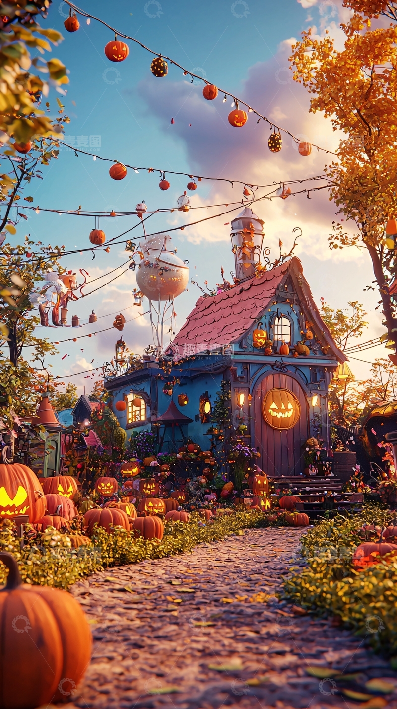 高清大图下载【趣麦麦图】万圣节主题小屋装饰场景