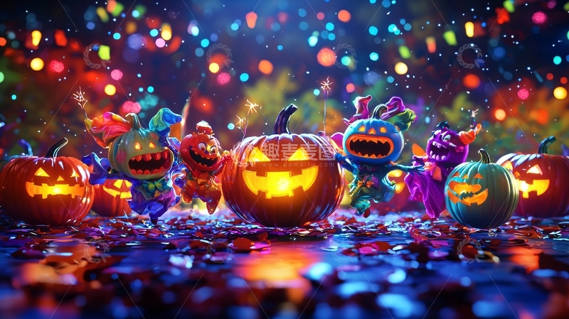 高清大图下载【趣麦麦图】万圣节南瓜灯与小怪兽