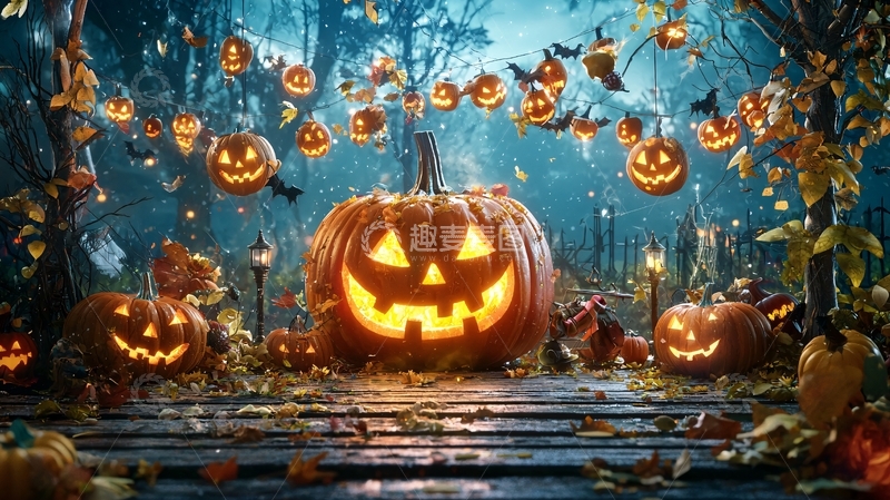 高清大图下载【趣麦麦图】万圣节南瓜灯夜景