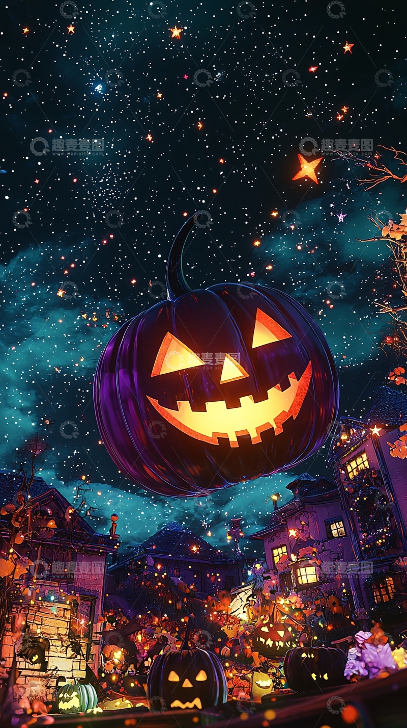 高清大图下载【趣麦麦图】万圣节南瓜夜景