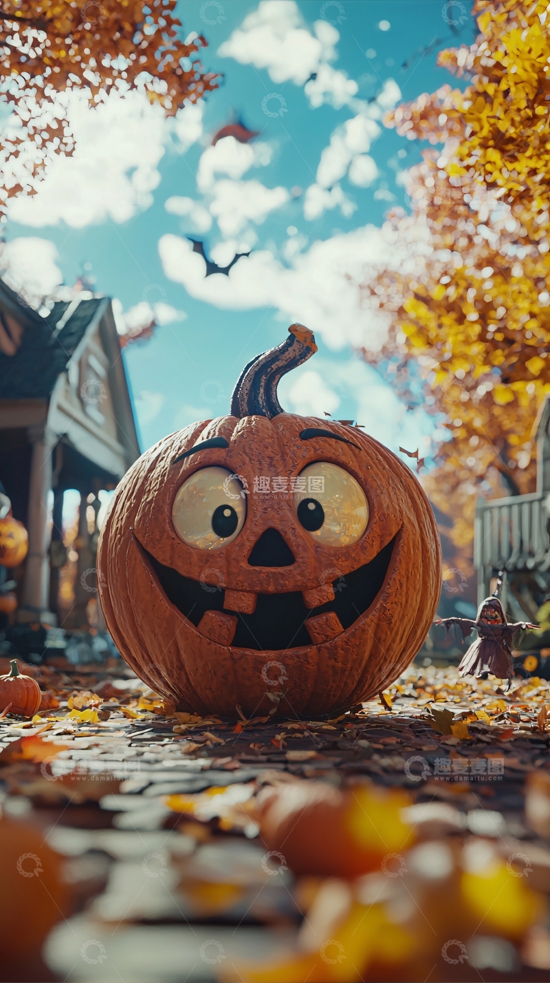 高清大图下载【趣麦麦图】万圣节南瓜与落叶场景