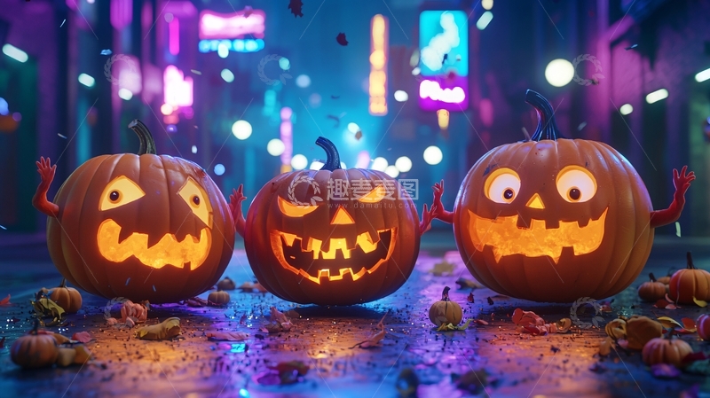高清大图下载【趣麦麦图】万圣节南瓜灯夜景