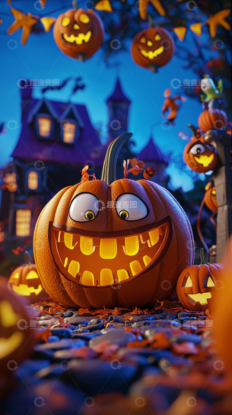 高清大图下载【趣麦麦图】万圣节南瓜灯夜景