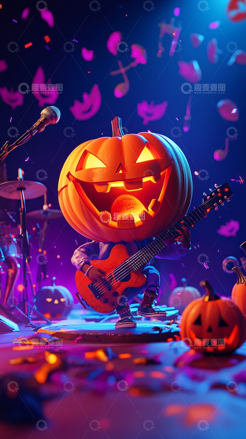 高清大图下载【趣麦麦图】万圣节南瓜吉他手演唱会