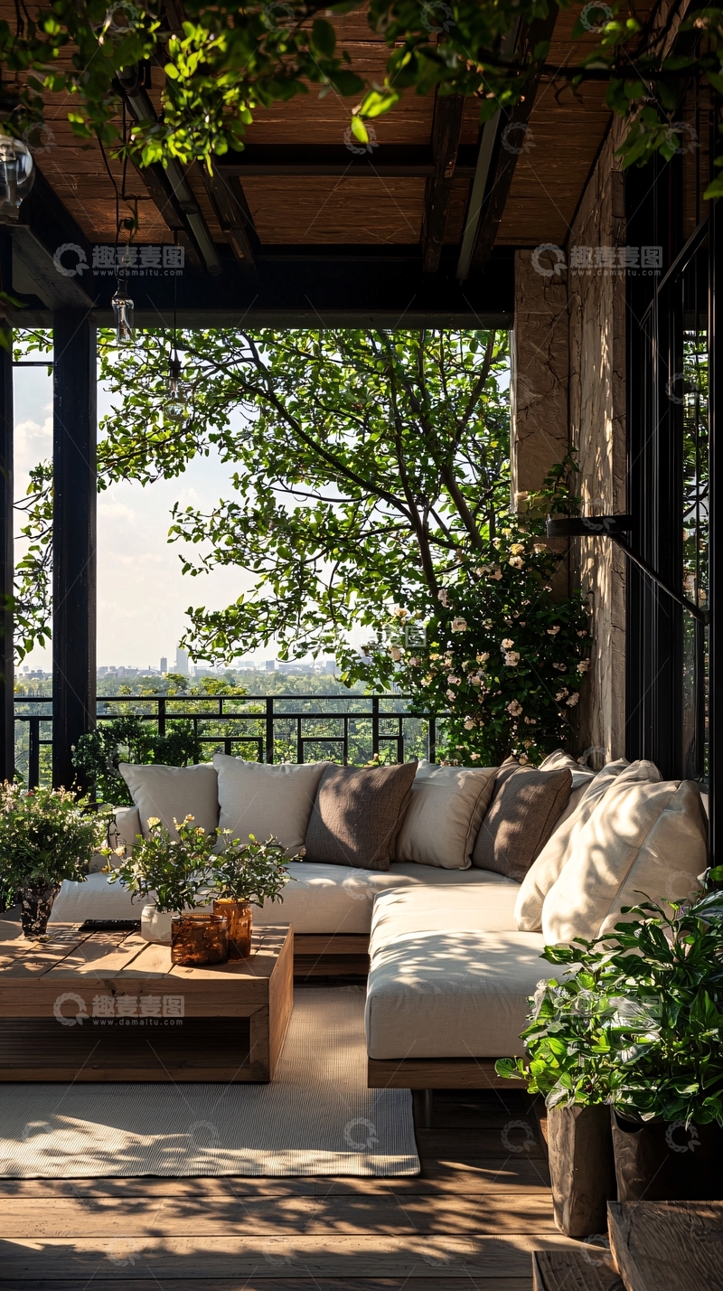 高清大图下载【趣麦麦图】阳光洒满阳台的舒适角落