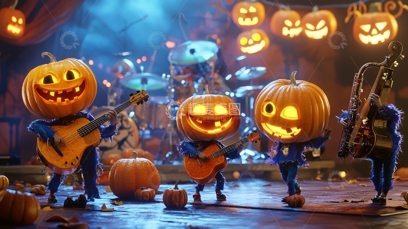 高清大图下载【趣麦麦图】万圣节南瓜乐队演唱会