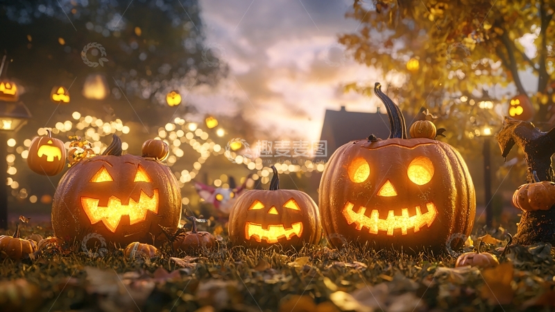 高清大图下载【趣麦麦图】万圣节南瓜灯夜景
