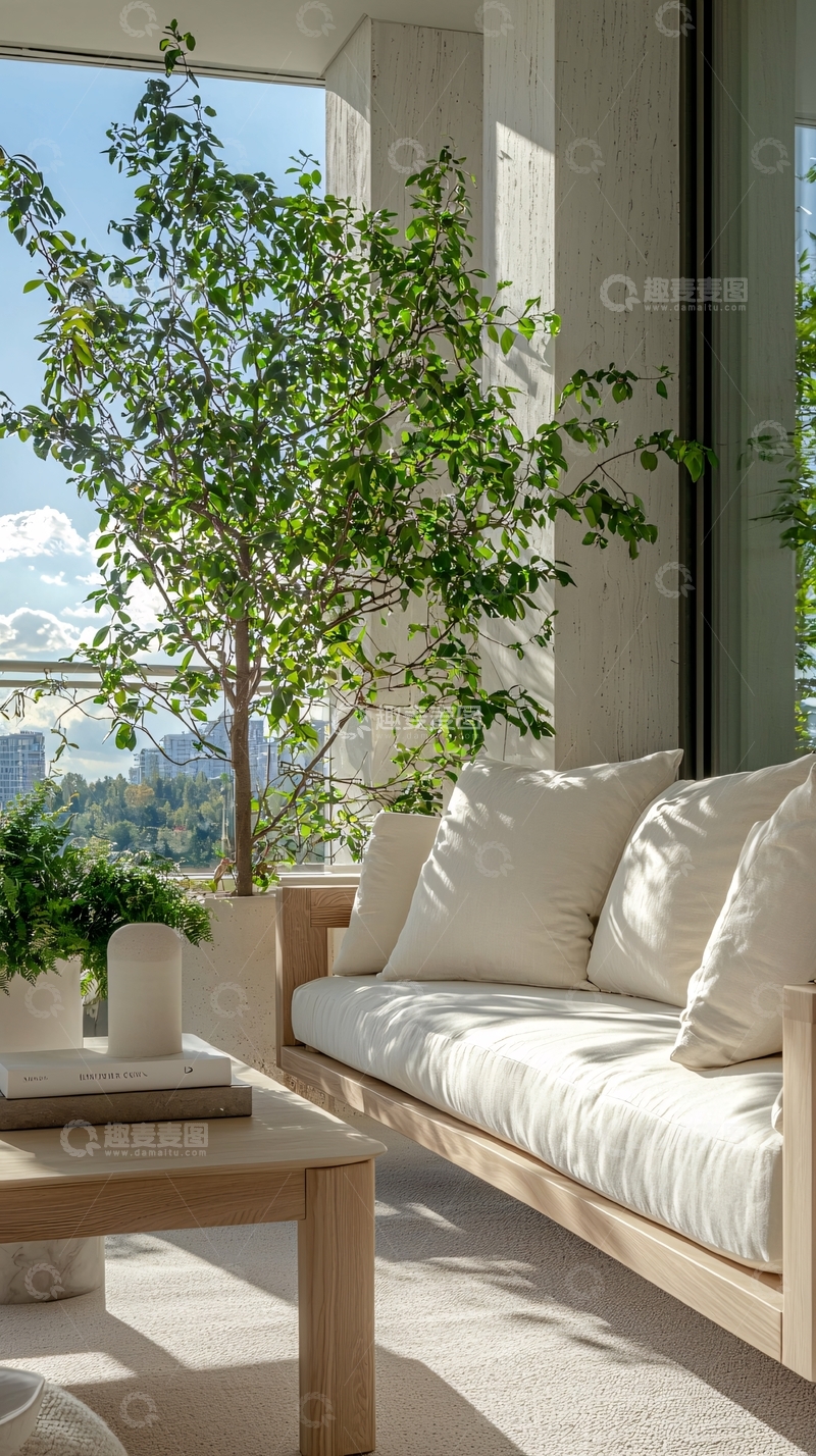 高清大图下载【趣麦麦图】现代简约阳台绿植沙发场景