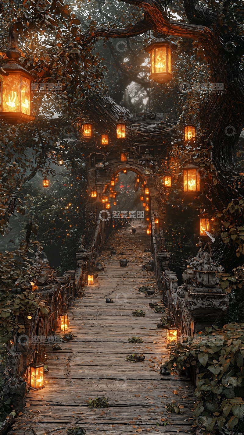 高清大图下载【趣麦麦图】幽暗森林中的木桥