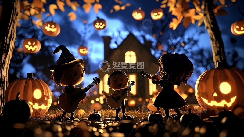 高清大图下载【趣麦麦图】万圣节夜晚音乐会