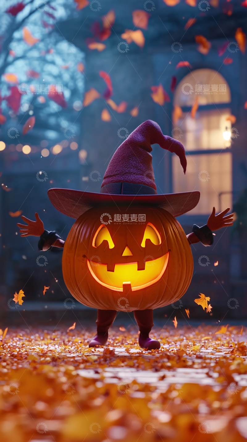 高清大图下载【趣麦麦图】万圣节南瓜灯与巫师帽