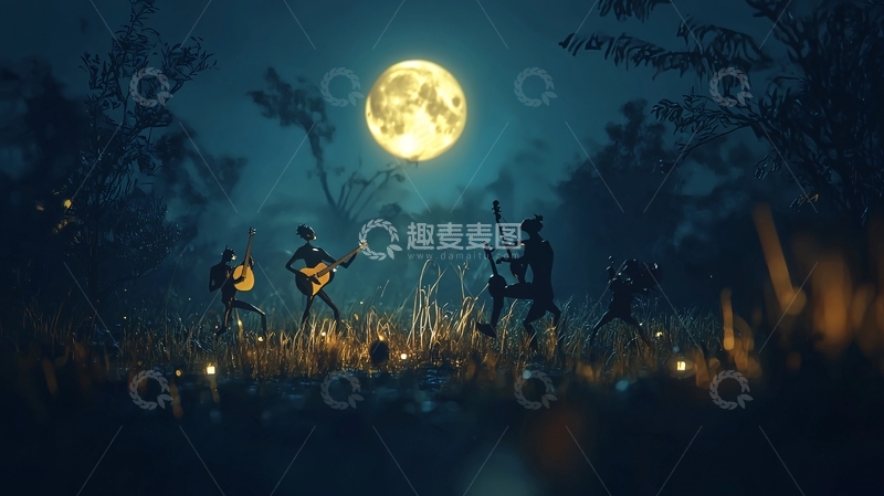高清大图下载【趣麦麦图】月光下的森林音乐会