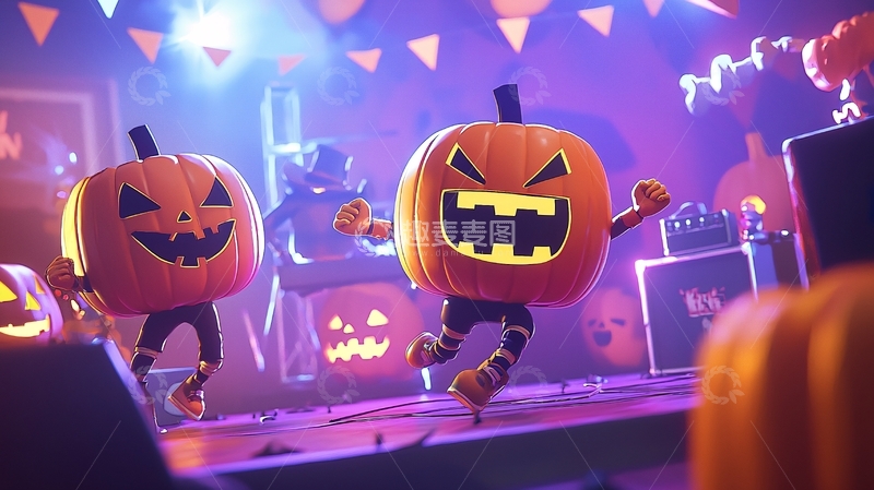 高清大图下载【趣麦麦图】万圣节南瓜乐队演唱会