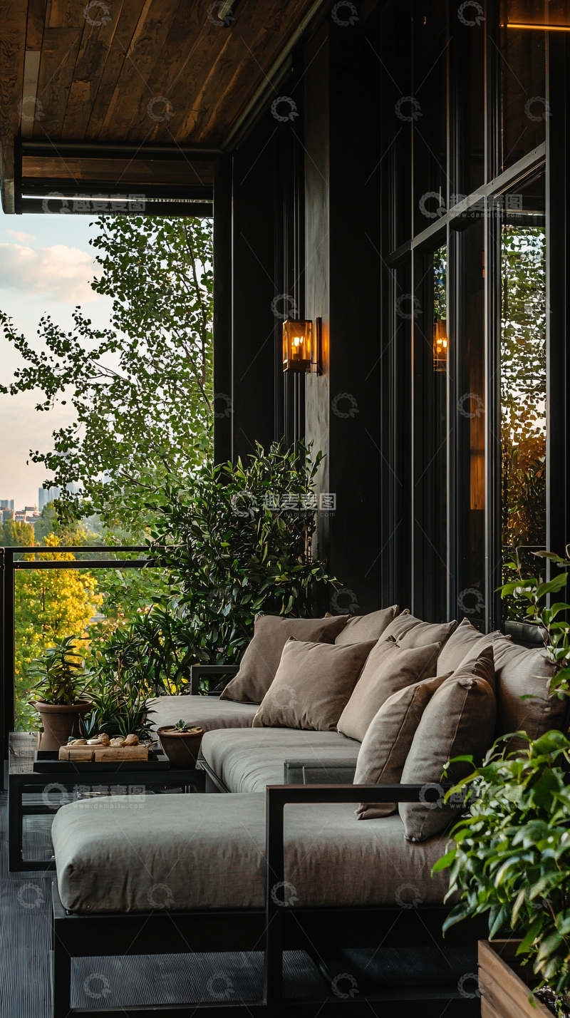 高清大图下载【趣麦麦图】现代阳台户外休闲沙发场景