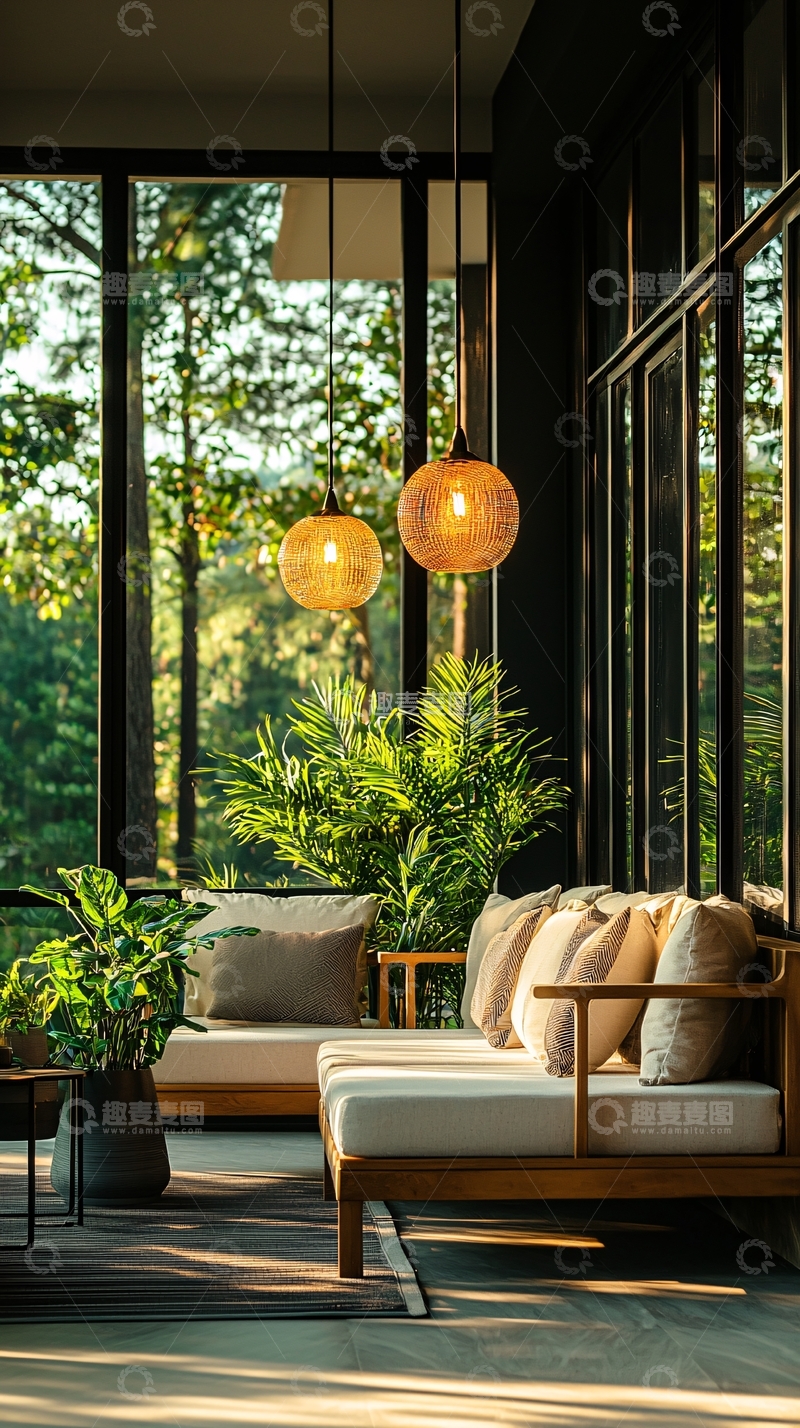 高清大图下载【趣麦麦图】现代客厅阳光透过玻璃窗