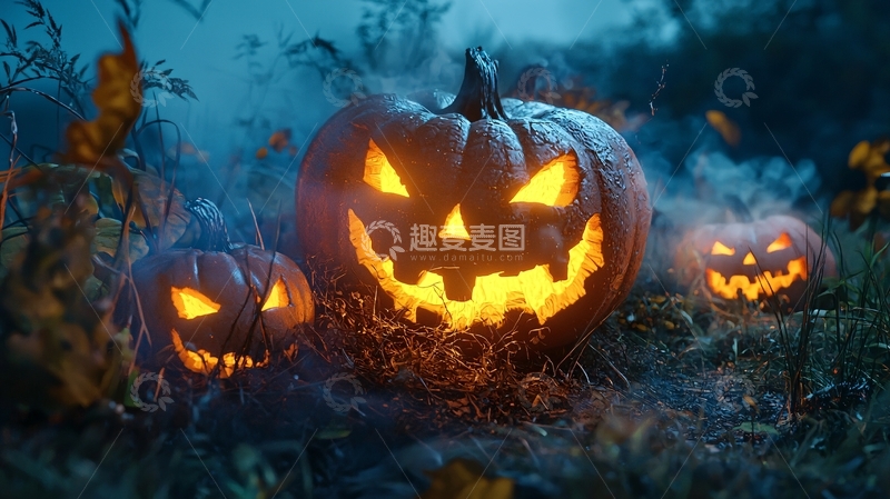 高清大图下载【趣麦麦图】万圣节南瓜灯夜景