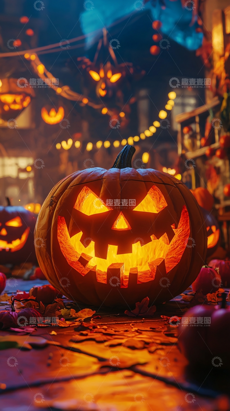高清大图下载【趣麦麦图】万圣节南瓜灯夜景
