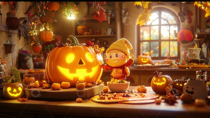 高清大图下载【趣麦麦图】万圣节南瓜灯与小精灵