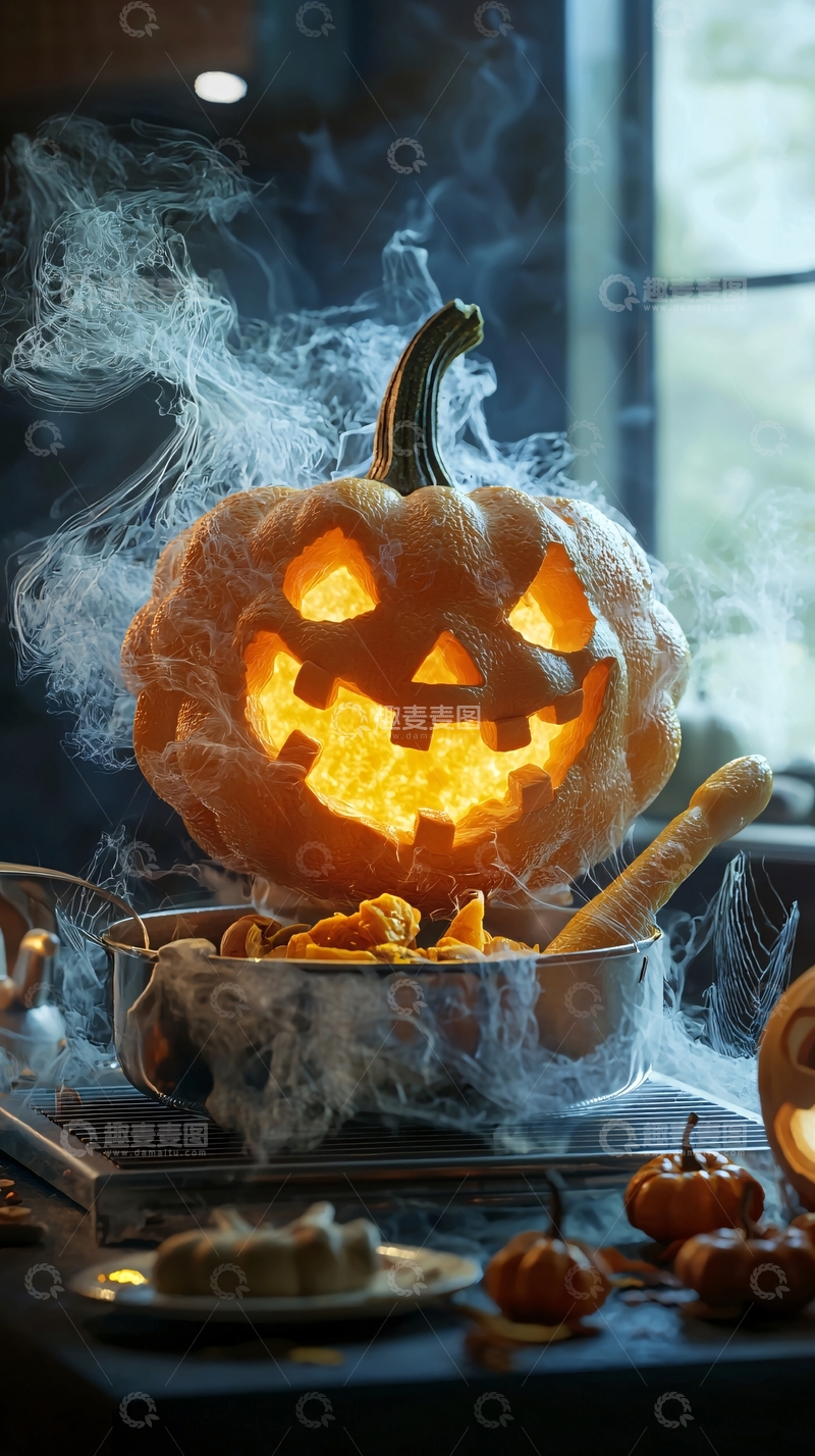 高清大图下载【趣麦麦图】万圣节南瓜灯与烟雾