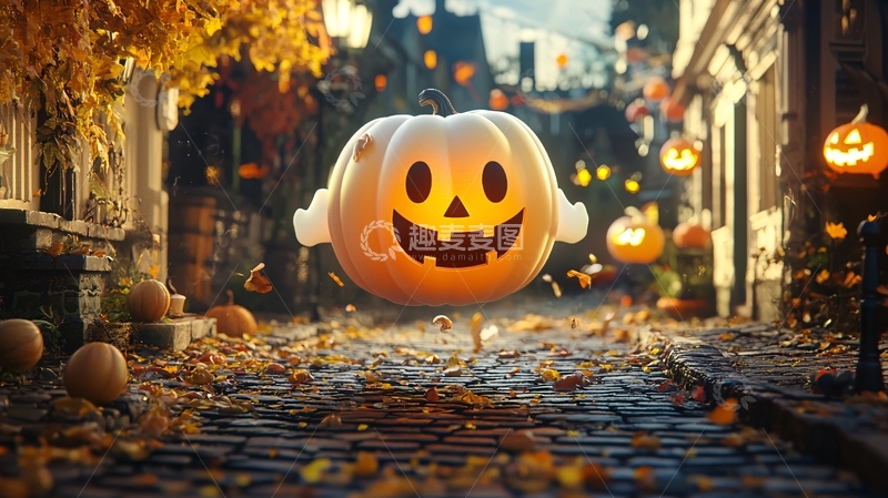 高清大图下载【趣麦麦图】万圣节南瓜灯街道场景