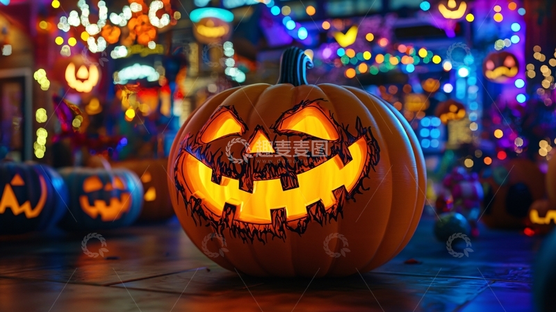高清大图下载【趣麦麦图】万圣节南瓜灯夜景