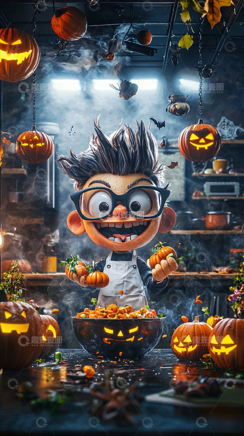 高清大图下载【趣麦麦图】万圣节南瓜灯与捣蛋鬼