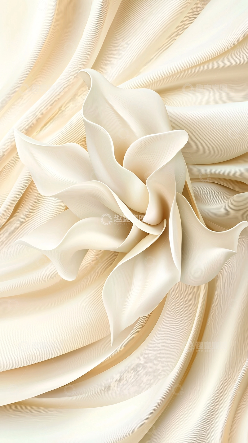 高清大图下载【趣麦麦图】白色花瓣在丝绸上的艺术展示
