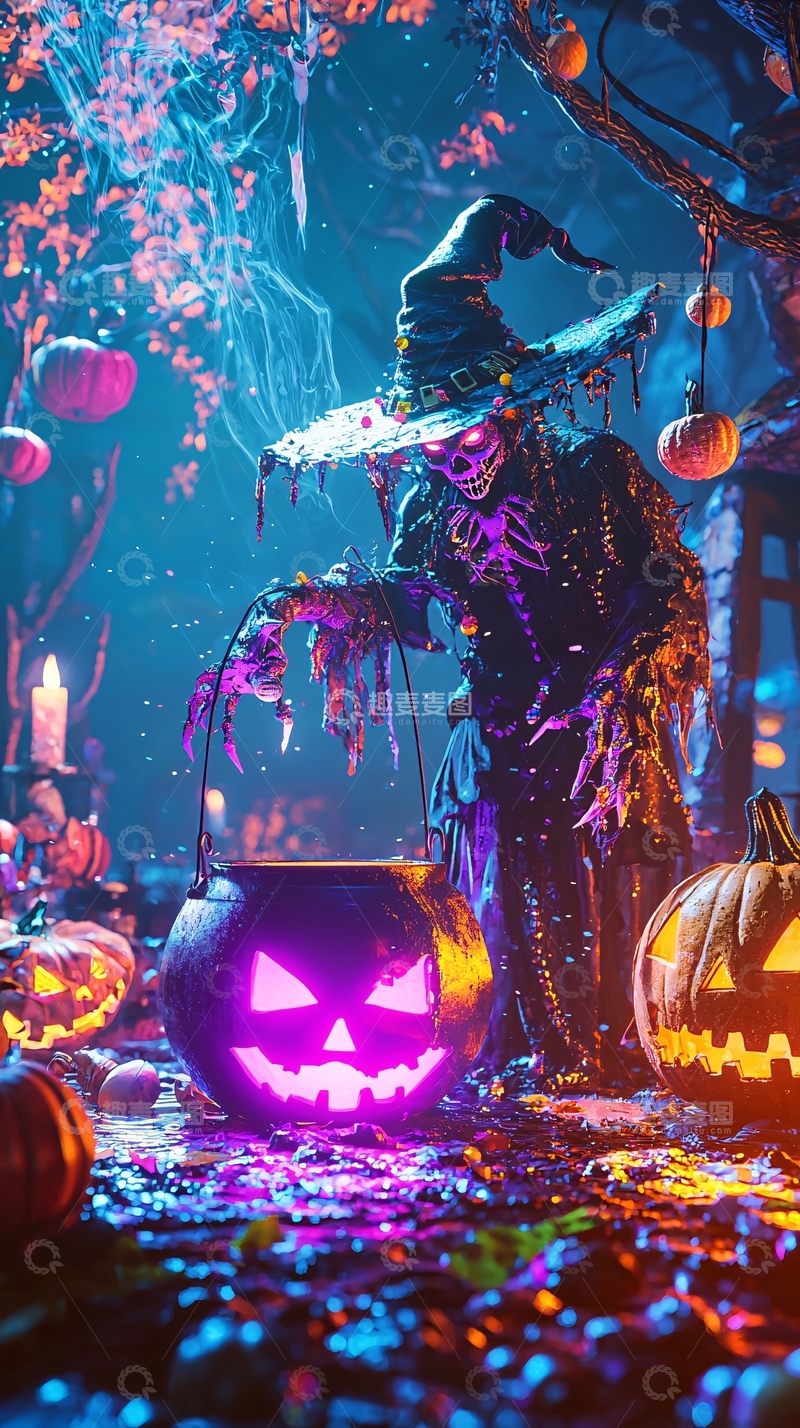 高清大图下载【趣麦麦图】万圣节巫师与南瓜灯